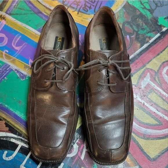 Stacy Adams Brown Leather Lace-Up Dress Shoes - Genuine Leather Upper, Size 9 - Picture 1 of 14